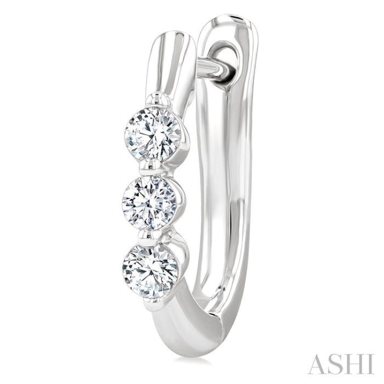 1/3 Ctw 3-Stone Round Cut Diamond Fashion Hoop Earrings in 14K White Gold