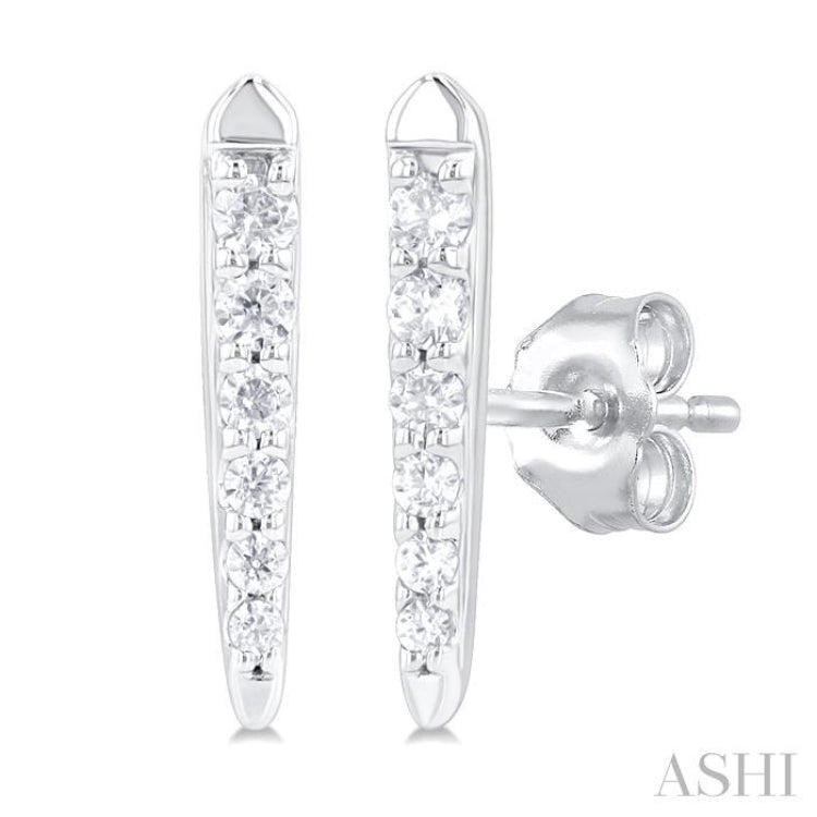 1/10 Ctw Petite Vertical Bar Graduated Round Cut Diamond Fashion Stud Earrings in 10K White Gold