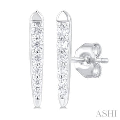 1/10 Ctw Petite Vertical Bar Graduated Round Cut Diamond Fashion Stud Earrings in 10K White Gold