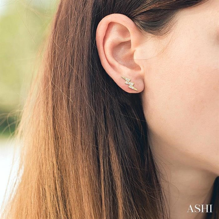 1/10 Ctw Petite Lightning Bolt Round Cut Diamond Fashion Stud Earring in 10K Yellow Gold