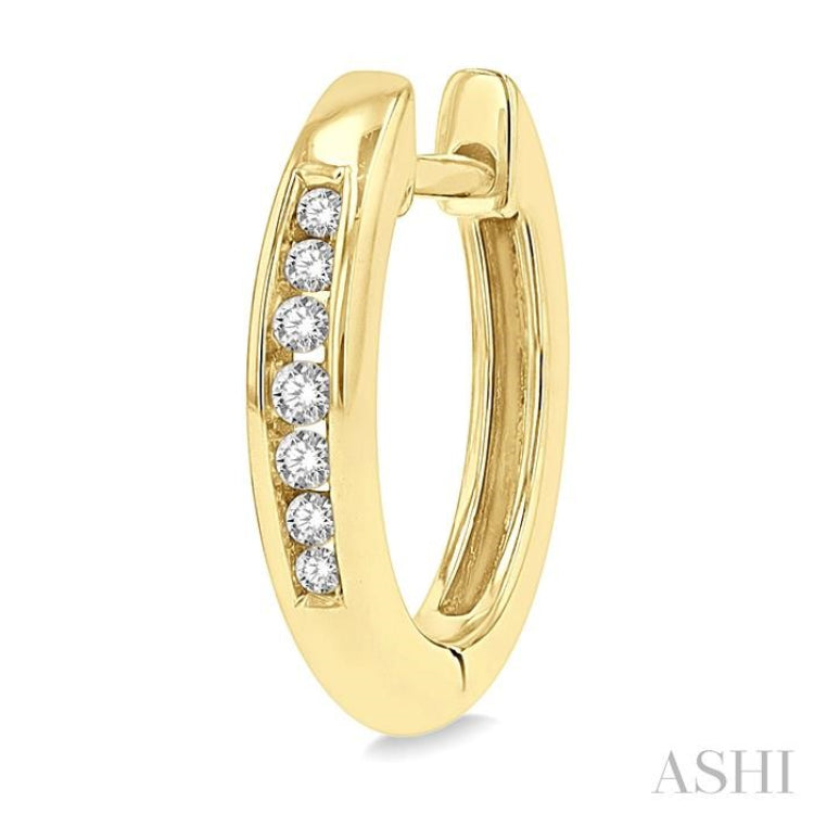 1/10 Ctw Inlay Round Cut Diamond Huggie Petite Earrings in 10K Yellow Gold
