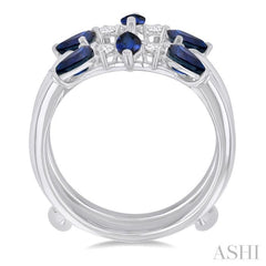 5x2.5 MM Marquise and 5x3 MM Pear Sapphire and 1/8 Ctw Round Cut Diamond Insert Precious Ring in 14K White Gold