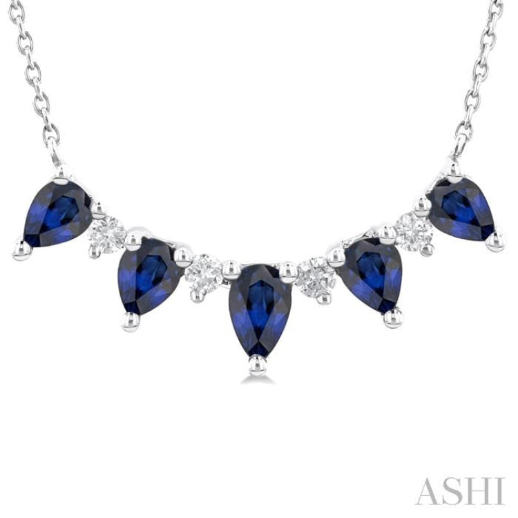 1/8 ctw Pear Cut 5X3 and 4X3MM Precious Sapphire & Round Cut Diamond Necklace in 14K White Gold