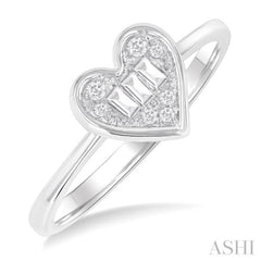 1/6 Ctw Petite Bezel Set Heart Shape Fusion Baguette and Round Cut Diamond Fashion Ring in 10K White Gold