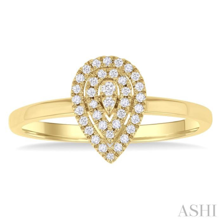 1/6 ctw Double Halo Pear Shape Petite Round Cut Diamond Fashion Ring in 10K Yellow Gold