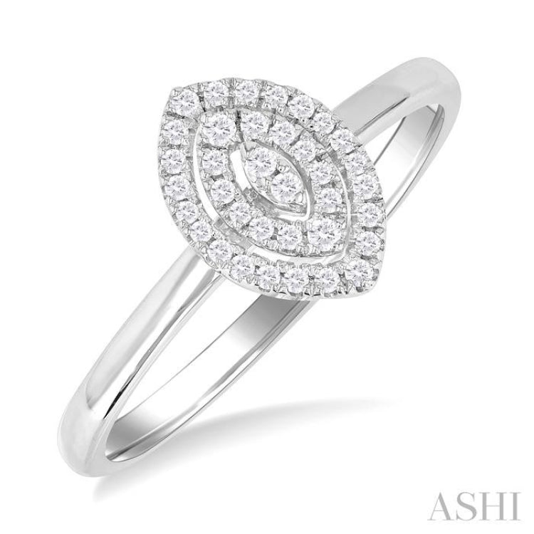 1/6 ctw Double Halo Marquise Shape Petite Round Cut Diamond Fashion Ring in 10K White Gold