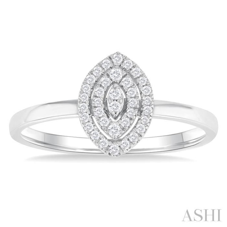 1/6 ctw Double Halo Marquise Shape Petite Round Cut Diamond Fashion Ring in 10K White Gold