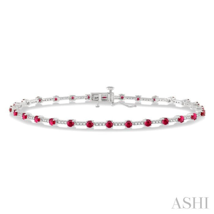 2.5 MM Round Cut Ruby and 1/2 ctw Round Cut Diamond Precious Bracelet in 10K White Gold