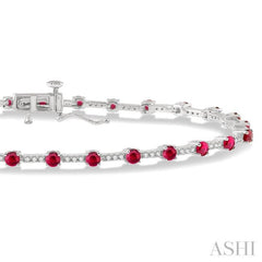 2.5 MM Round Cut Ruby and 1/2 ctw Round Cut Diamond Precious Bracelet in 10K White Gold