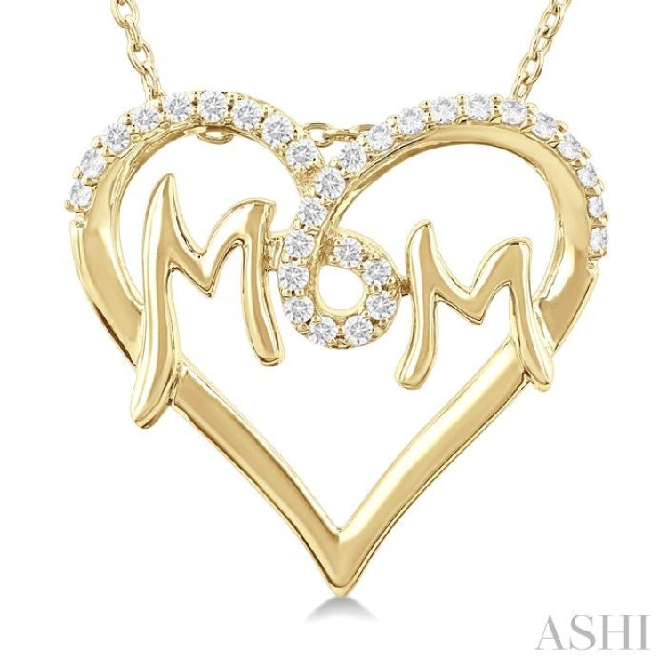 1/6 ctw 'MOM' Heart Frame Round Cut Diamond Fashion Pendant With Chain in 10K Yellow Gold