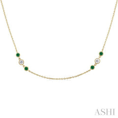 2.25MM Emerald and 1/2 ctw Round Cut Diamond Precious Station Necklace in 14K Yellow Gold