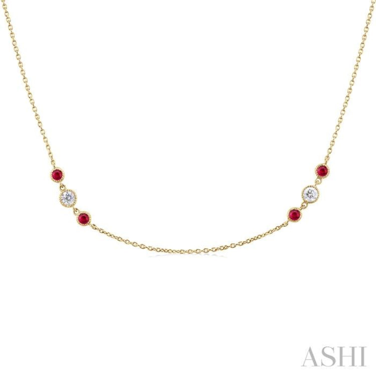 2.25MM Ruby and 1/2 ctw Round Cut Diamond Precious Station Necklace in 14K Yellow Gold