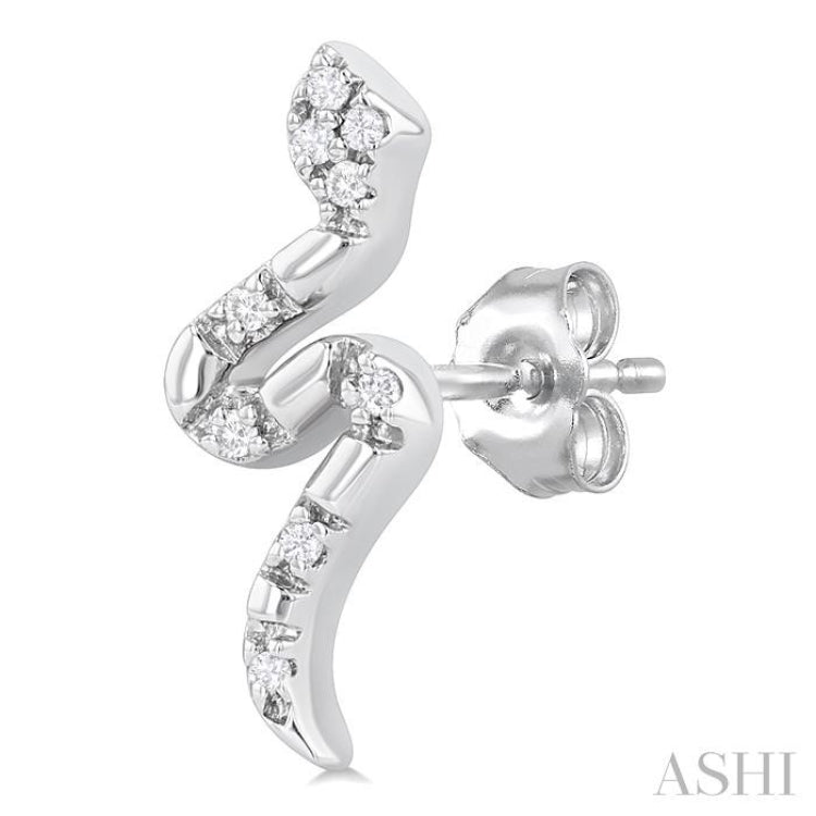 1/20 Ctw Petite Snake Round Cut Diamond Fashion Stud Earrings in 10K White Gold
