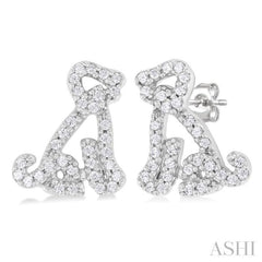 1/5 Ctw Petite Seated Dog Round Cut Diamond Fashion Stud Earrings in 10K White Gold