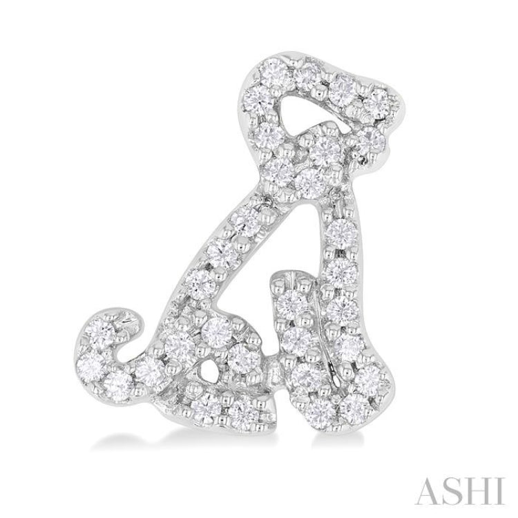 1/5 Ctw Petite Seated Dog Round Cut Diamond Fashion Stud Earrings in 10K White Gold