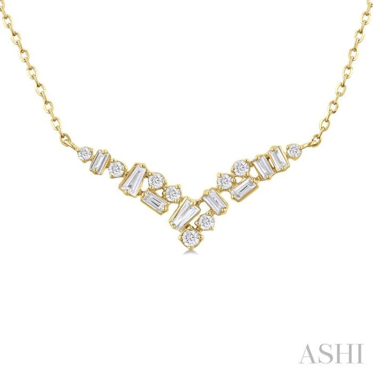 1/4 ctw Chevron Scatter Baguette and Round Cut Diamond Fashion Necklace in 10K Yellow Gold