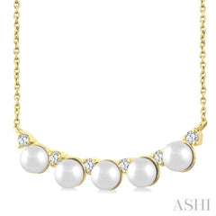 4.5 MM Round Shape Cultured Pearl and 1/6 Ctw Smile Round Cut Diamond Necklace in 10K Yellow Gold