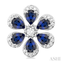 1/3 ctw Floral Blossom 4X3 MM Pear Cut Sapphire and Round Cut Diamond Precious Stud Earring in 14K White Gold