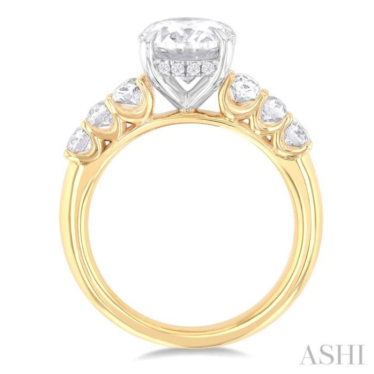 1 1/4 Ctw Oval Shape Oval and Round Cut Diamond Semi Mount Engagement Ring in 14K Yellow and White Gold