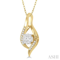 1/5 Ctw Curved Lovebright Round Cut Diamond Pendant in 14K Yellow and White Gold with chain