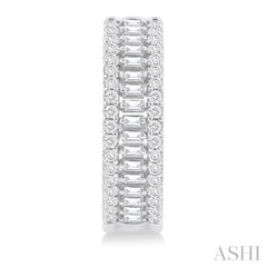 1 Ctw Baguette and Round Cut Diamond Fashion Huggies in 14K White Gold