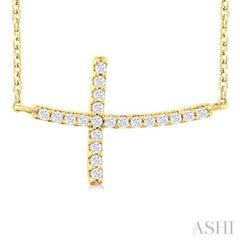 1/10 Ctw Petite Sideways Cross Round Cut Diamond Fashion Pendant With Chain in 10K Yellow Gold