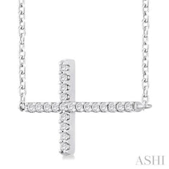 1/10 Ctw Petite Sideways Cross Round Cut Diamond Fashion Pendant With Chain in 10K White Gold