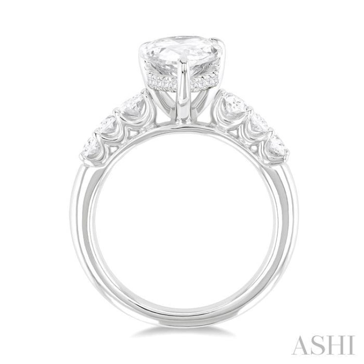 1 1/4 Ctw Pers Shape Oval and Round Cut Diamond Semi Mount Engagement Ring in 14K White Gold