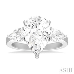 1 1/10 Ctw Tri-Mount Centerpiece Pear and Round Cut Diamond Semi Mount Engagement Ring in 14K White Gold