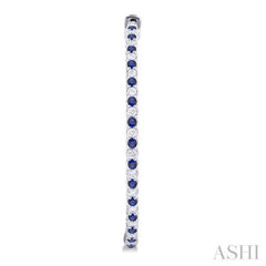 1.6MM Round Cut Sapphire and 1 ctw Round Cut Diamond Precious Inside-Out Alternating Hoop Earrings in 14K White Gold