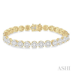 7 ctw Round Cut Diamond Lovebright Tennis Bracelet in 14K Yellow and White Gold