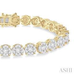 7 ctw Round Cut Diamond Lovebright Tennis Bracelet in 14K Yellow and White Gold