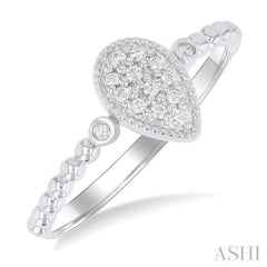 1/8 ctw Petite Bead Shank Pear Shape Center Round Cut Diamond Fashion Ring in 10K White Gold