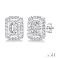 1/5 Ctw Double Halo Emerald Shape Petite Round Cut Diamond Fashion Stud Earrings in 10K White Gold