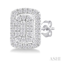 1/5 Ctw Double Halo Emerald Shape Petite Round Cut Diamond Fashion Stud Earrings in 10K White Gold