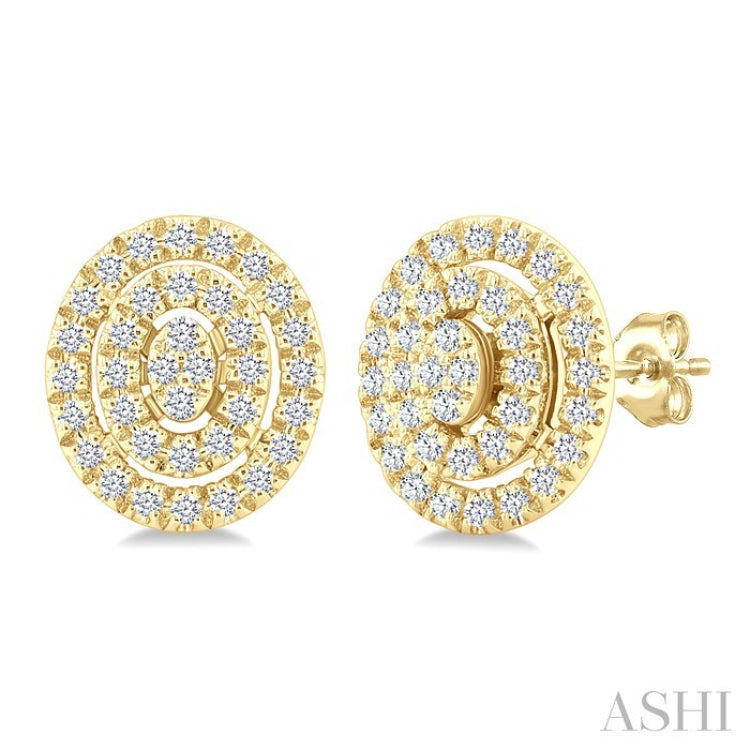1/5 Ctw Double Halo Oval Shape Petite Round Cut Diamond Fashion Stud Earrings in 10K Yellow Gold