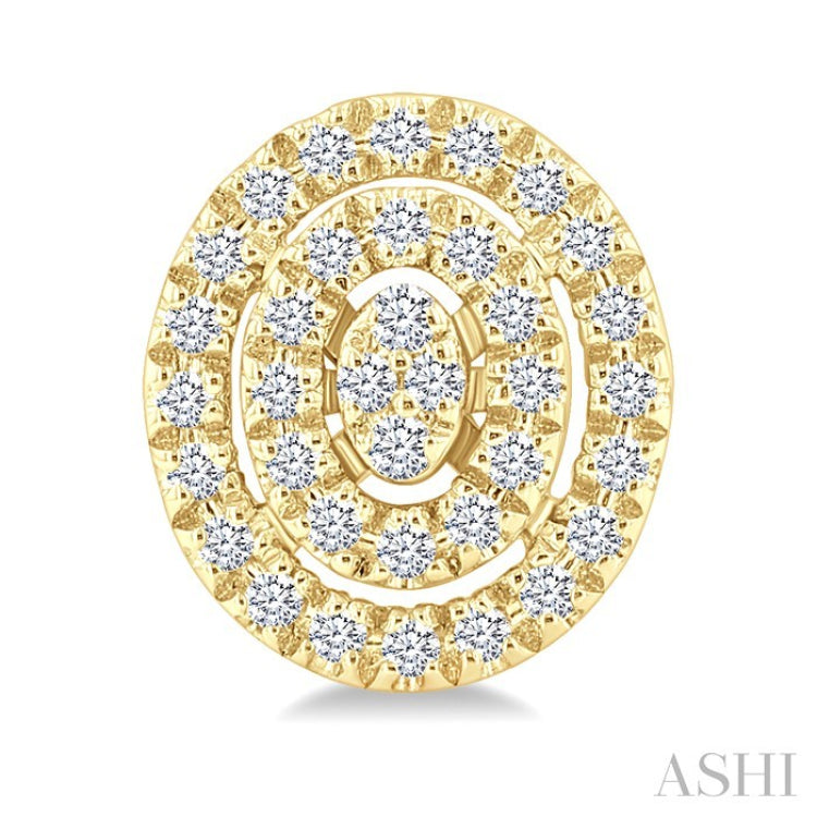 1/5 Ctw Double Halo Oval Shape Petite Round Cut Diamond Fashion Stud Earrings in 10K Yellow Gold