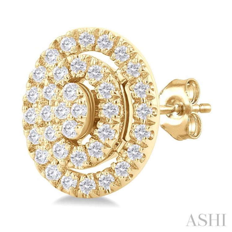 1/5 Ctw Double Halo Oval Shape Petite Round Cut Diamond Fashion Stud Earring in 10K Yellow Gold