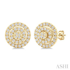 1/5 Ctw Double Halo Round Shape Petite Round Cut Diamond Fashion Stud Earring in 10K Yellow Gold