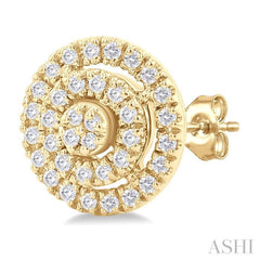 1/5 Ctw Double Halo Round Shape Petite Round Cut Diamond Fashion Stud Earring in 10K Yellow Gold