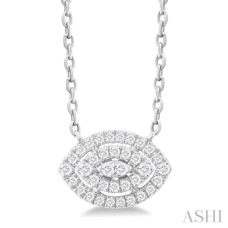 1/6 Ctw Double Halo Marquise Shape Petite Round Cut Diamond Fashion Pendant With Chain in 10K White Gold