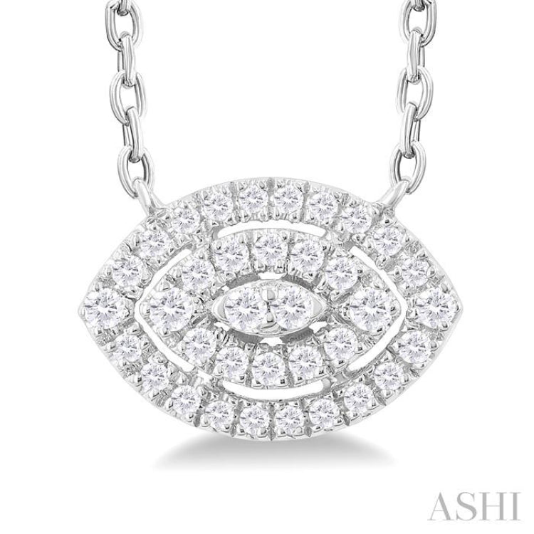 1/6 Ctw Double Halo Marquise Shape Petite Round Cut Diamond Fashion Pendant With Chain in 10K White Gold