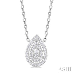 1/6 Ctw Double Halo Pear Shape Petite  Round Cut Diamond Fashion Pendant With Chain in 10K White Gold