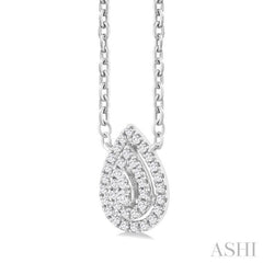 1/6 Ctw Double Halo Pear Shape Petite  Round Cut Diamond Fashion Pendant With Chain in 10K White Gold