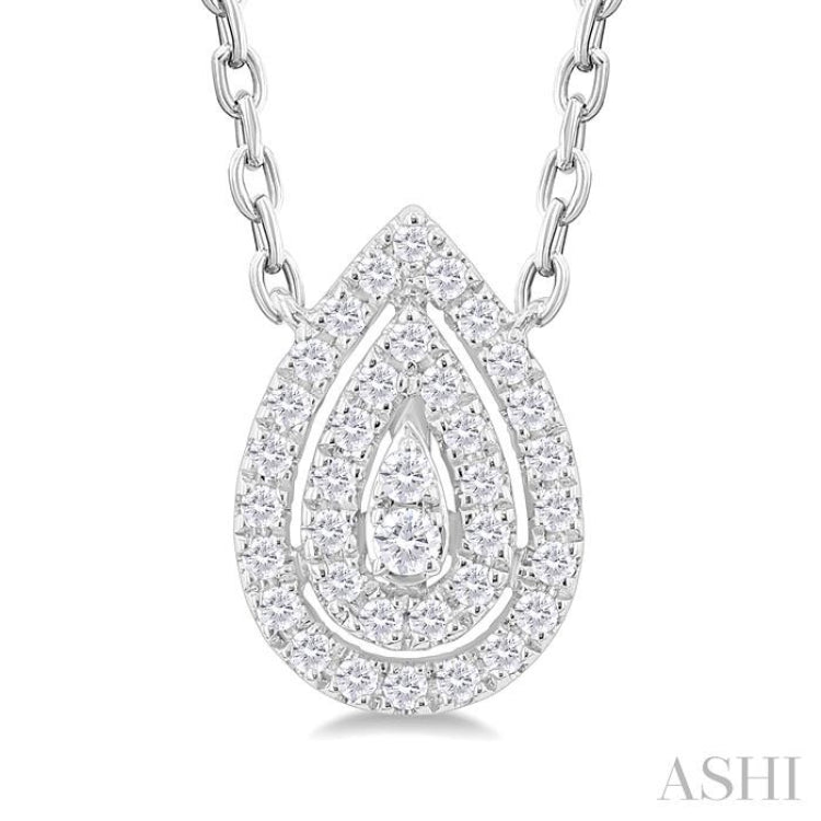 1/6 Ctw Double Halo Pear Shape Petite  Round Cut Diamond Fashion Pendant With Chain in 10K White Gold