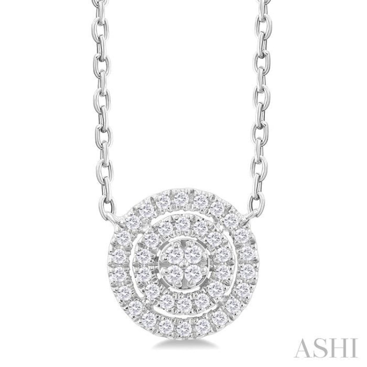 1/6 Ctw Double Halo Round Shape Petite Round Cut Diamond Fashion Pendant With Chain in 10K White Gold