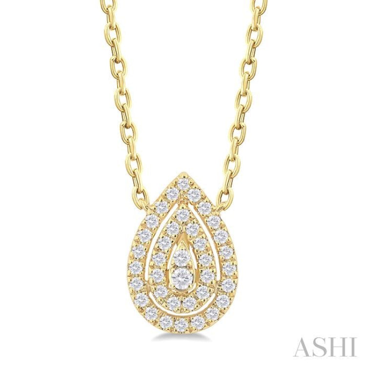 1/6 ctw Double Halo Pear Shape Petite Round Cut Diamond Fashion Pendant With Chain in 10K Yellow Gold