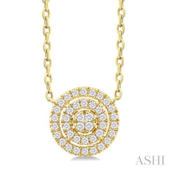 1/6 Ctw Double Halo Round Shape Petite Round Cut Diamond Fashion Pendant With Chain in 10K Yellow Gold