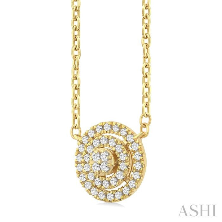 1/6 Ctw Double Halo Round Shape Petite Round Cut Diamond Fashion Pendant With Chain in 10K Yellow Gold