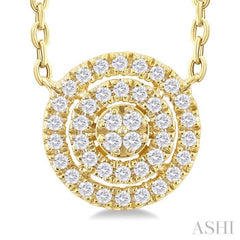 1/6 Ctw Double Halo Round Shape Petite Round Cut Diamond Fashion Pendant With Chain in 10K Yellow Gold